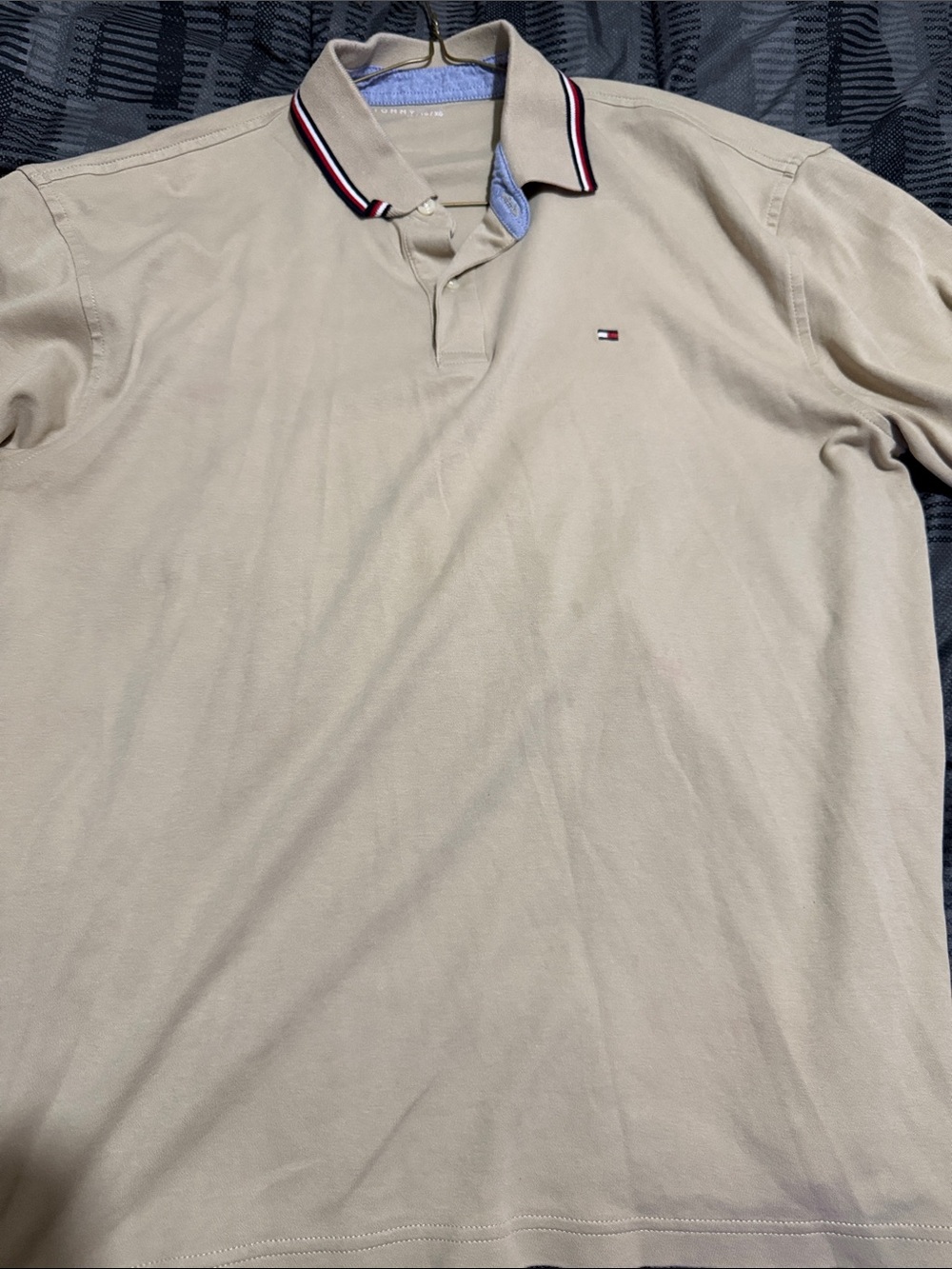 Tommy Hilfiger Tan Polo with Navy & Red Collar Trim